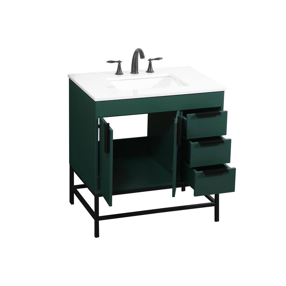 Timeless Home 22 in. W x 32 in. D x 33.5 in. H Bath Vanity in Green with Ivory White Quartz Top TH97664MGN