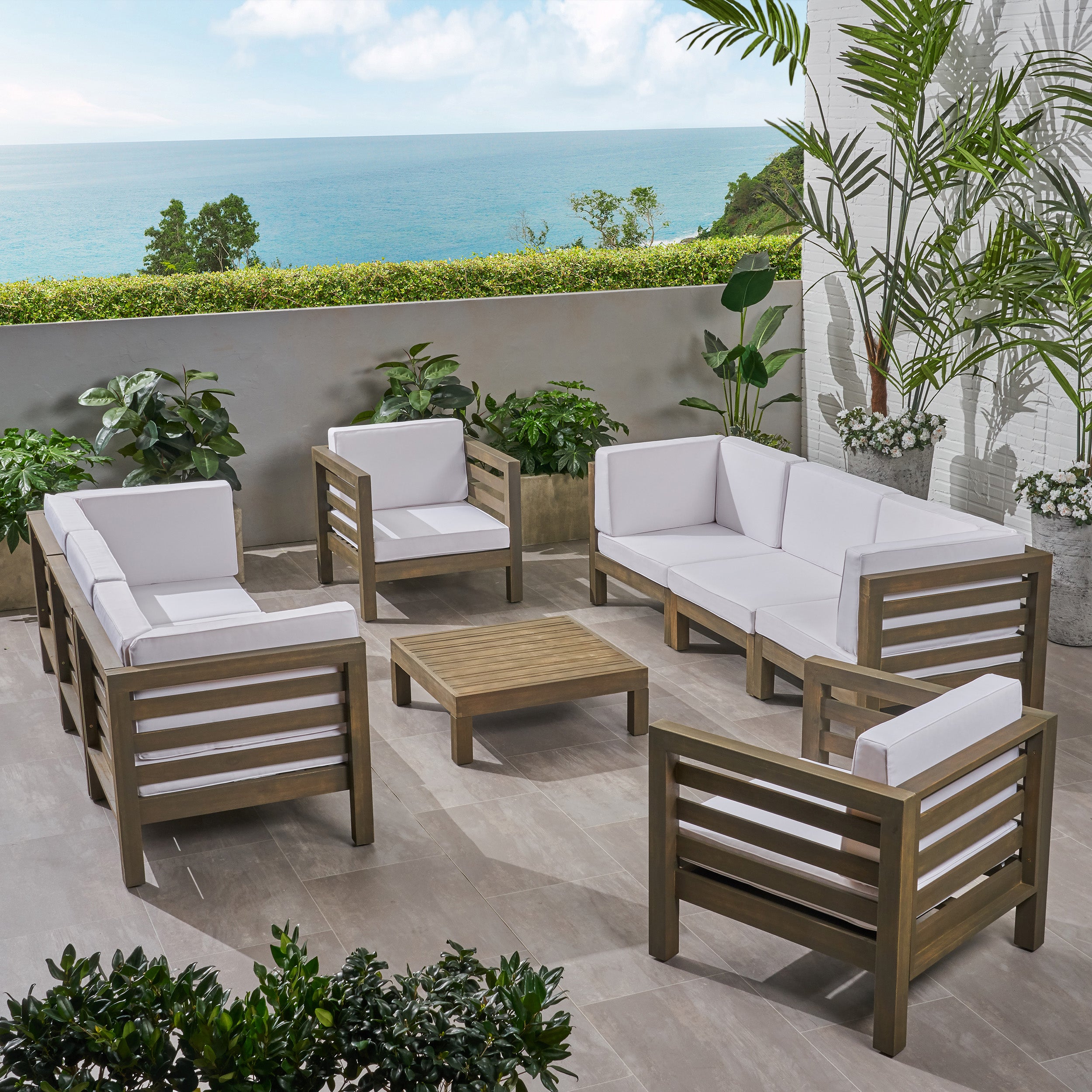 Emma Outdoor 8 Seater Acacia Wood Sofa and Club Chair Set