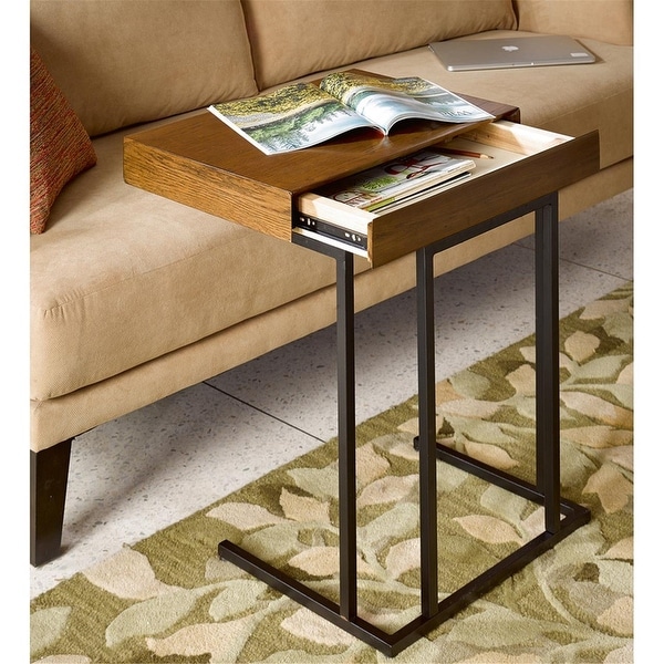 Wynn C Shape Metal Frame Pull Up Table with Drawer