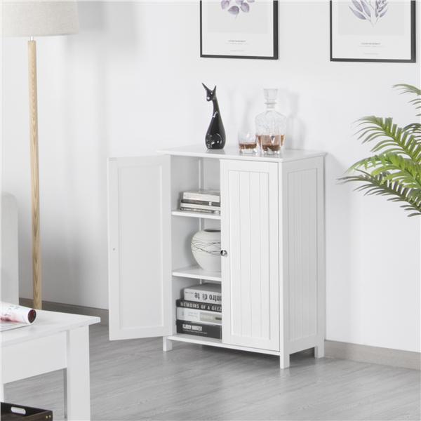 Easyfashion Wooden Double Door Bathroom Storage Floor Cabinet， White