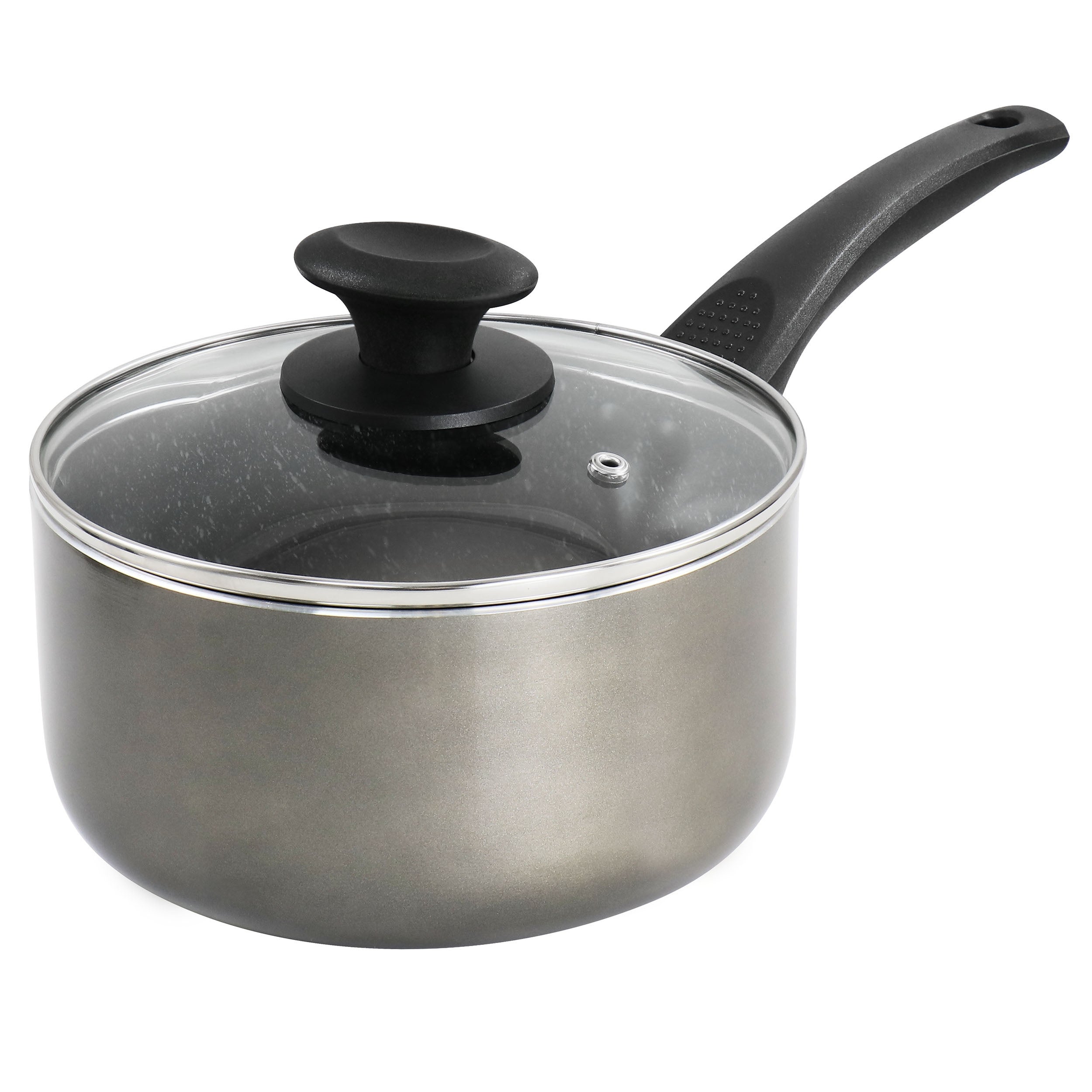 2.5 Quart Nonstick Aluminum Saucepan with Lid in Metallic Grey