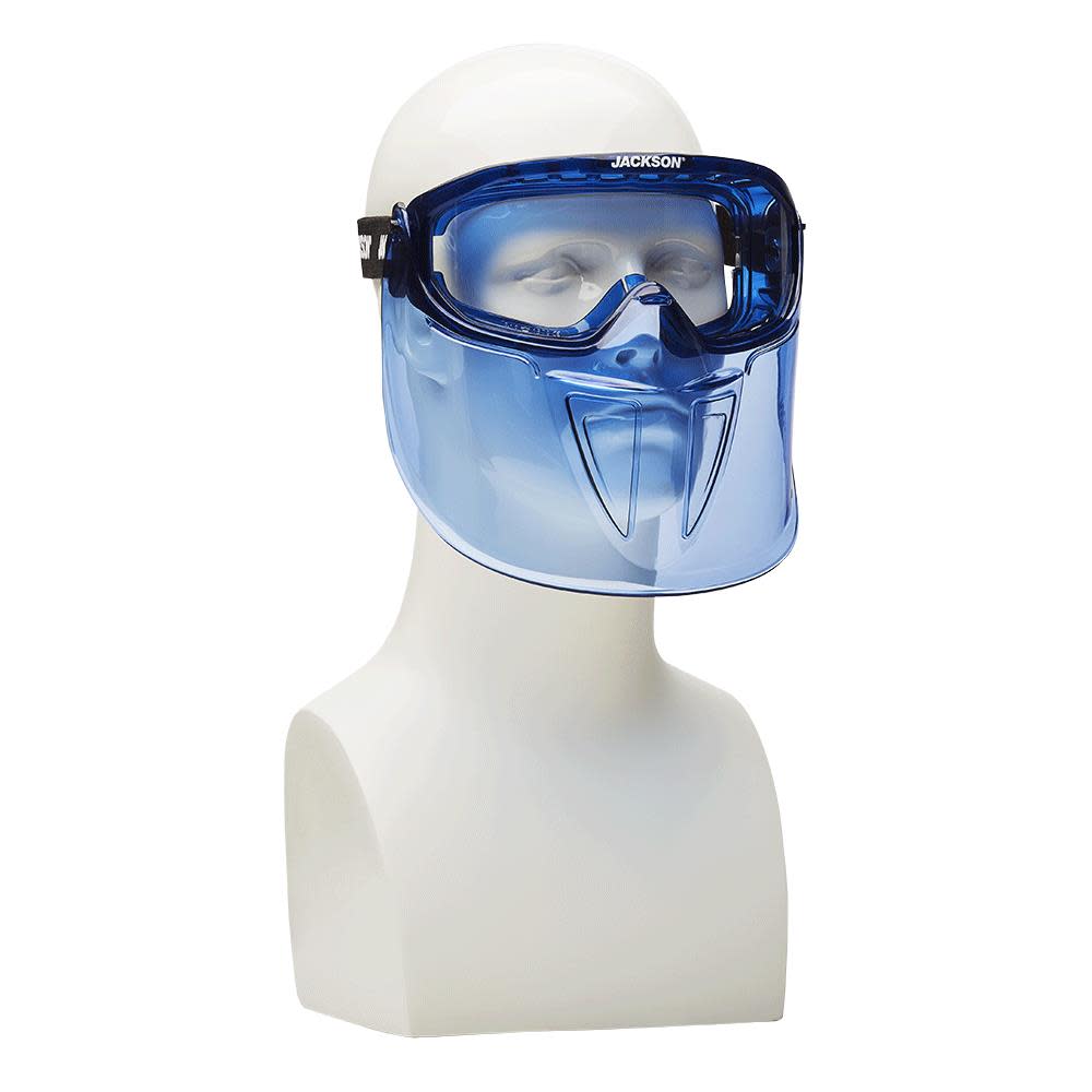 GPL500 Premium Goggle with Detachable Face Shield， Clear Lens， Anti-Fog Coating， Blue Frame