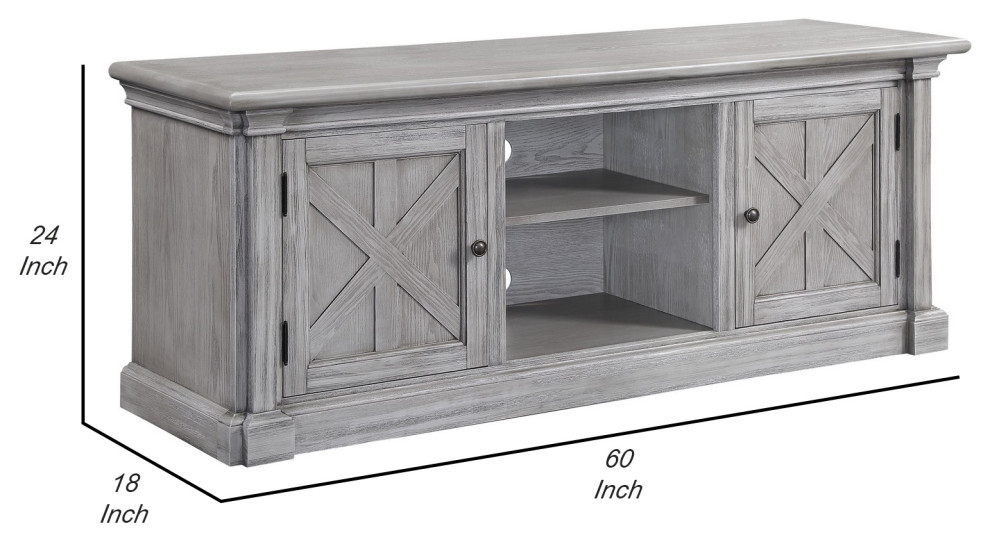 Benzara BM250248 TV Stand With MDF 2 Door Storage and Farmhouse Style  Gray   French Country   Entertainment Centers And Tv Stands   by Uber Bazaar  Houzz