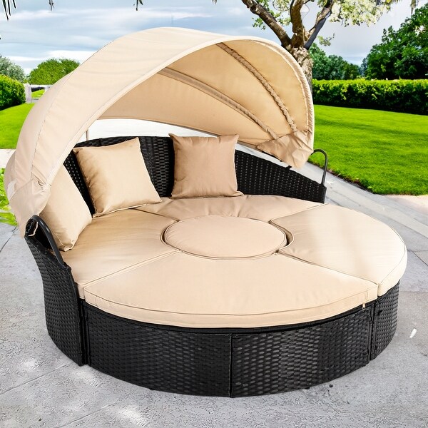 Moasis Patio Round Outdoor Daybed with Retractable Canopy