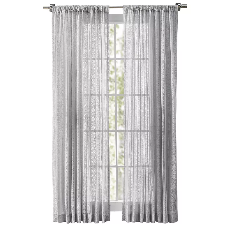 Stripe Lace Rod Pocket Panel Curtain