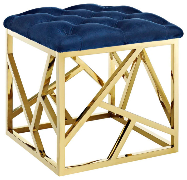 Piper Navy Gold Ottoman   Contemporary   Footstools And Ottomans   by Peachtree Fine Furniture  Houzz