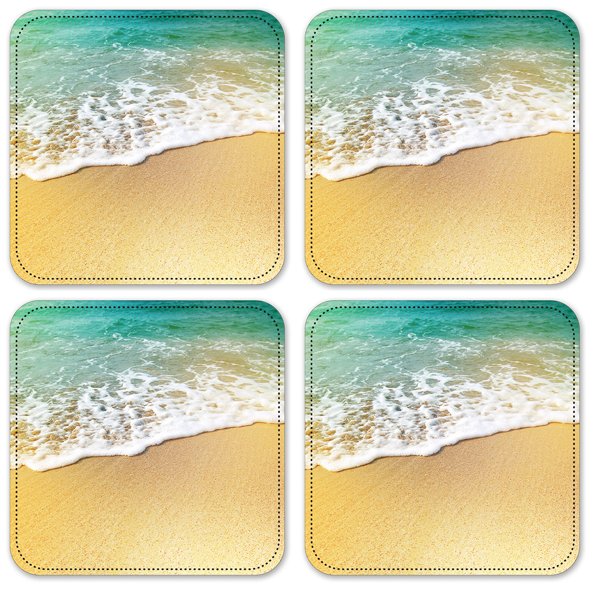 Vinyl Drink Coasters - Set of 4 - Foamy Waves on the Beach