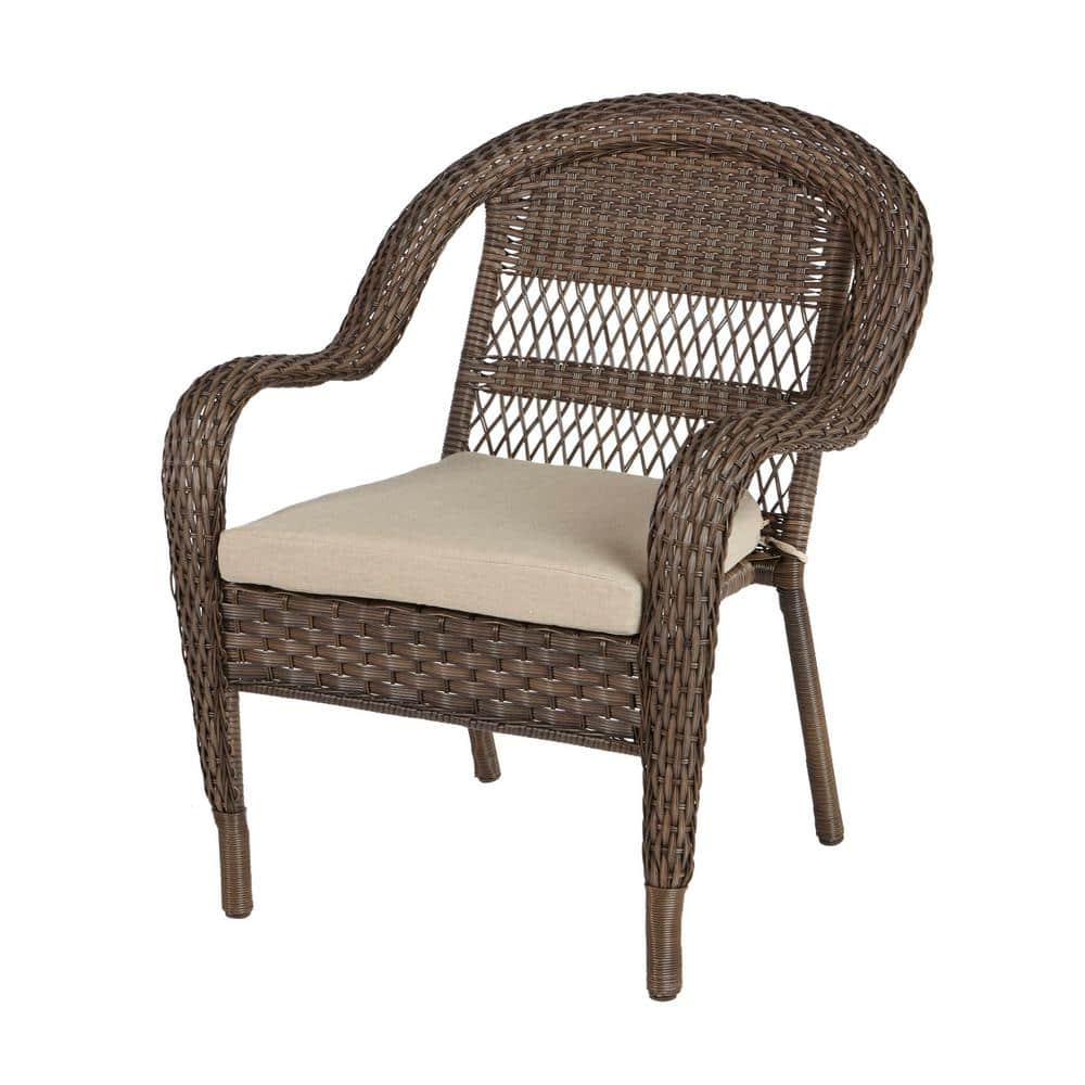 StyleWell Mix and Match Stackable Brown Resin Wicker Outdoor Patio Lounge Chair with Beige Cushion 65-183361