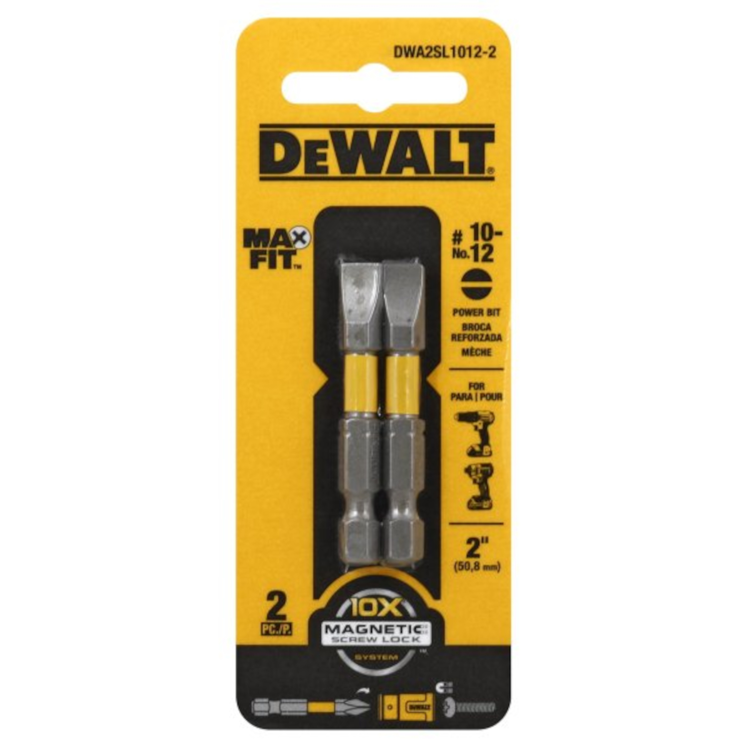 DW Max Fit Slotted #10-12 X 2 in. L Power Bit S2 Tool Steel 2 pc