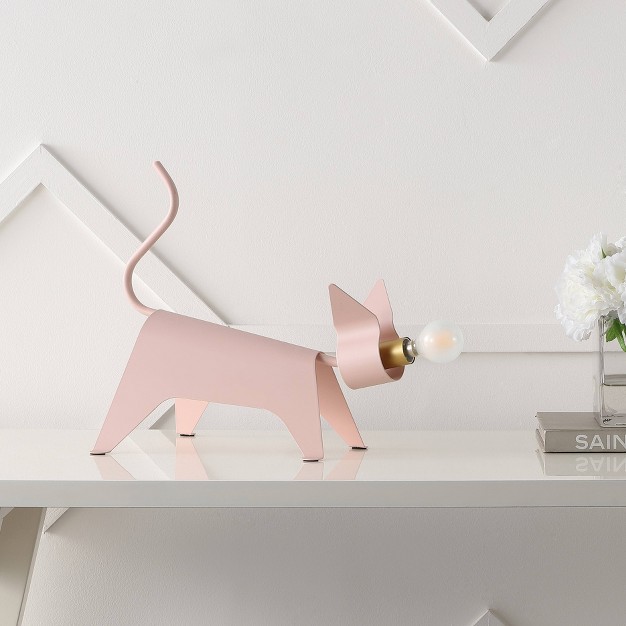 Penelope Modern Industrial Iron Feline Kids x27 Lamp includes Led Light Bulb Pink Jonathan Y