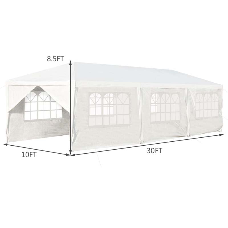 10 x 30 FT Outdoor Gazebo Canopy Tent Party Wedding Event Tent with 6 Removable Sidewalls & 2 Doorways