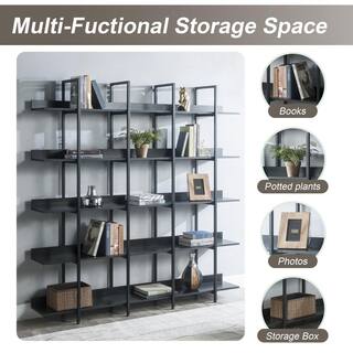 Harper  Bright Designs 70.9 in. H x 70.9 in. W Black Industrial Style 5 Tier Open Bookshelf with Metal Frame FSX005AAB