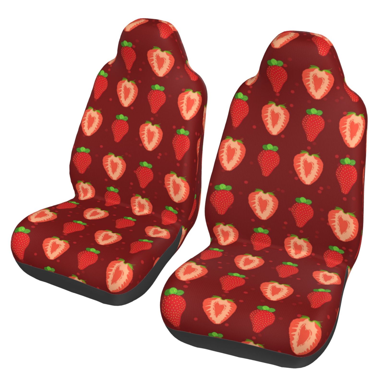 TEQUAN Front Seat Covers， Red Strawberry Fruit Pattern 2 Piece Car Seat Cover Fit Most Car SUV Truck Van