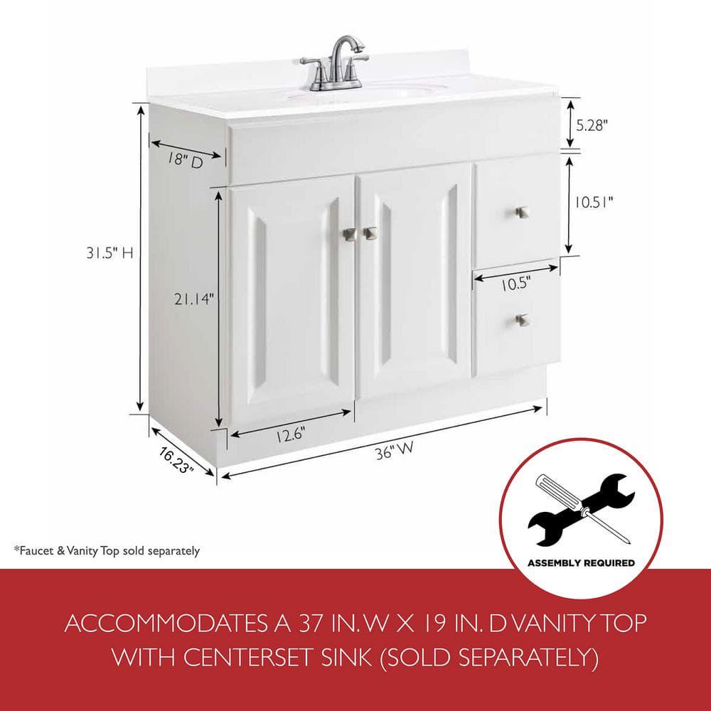 Design House Wyndham 36 in W x 18 in D Unassembled Bath Vanity Cabinet Only in White SemiGloss