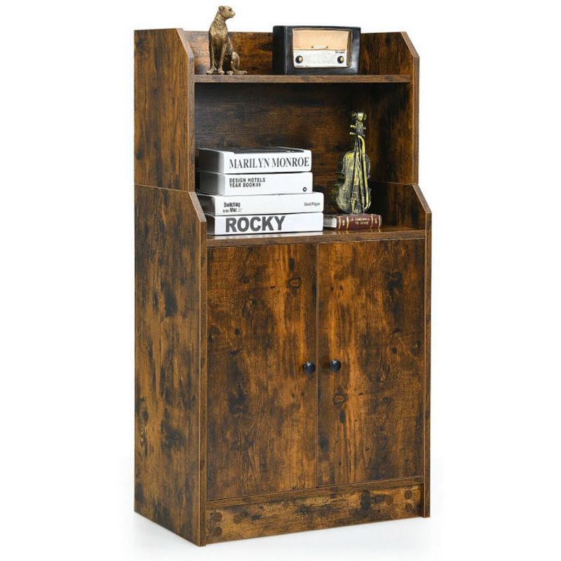 Hivago Storage Cabinet Bookcase with Doors and Display Shelf-Rustic Brown