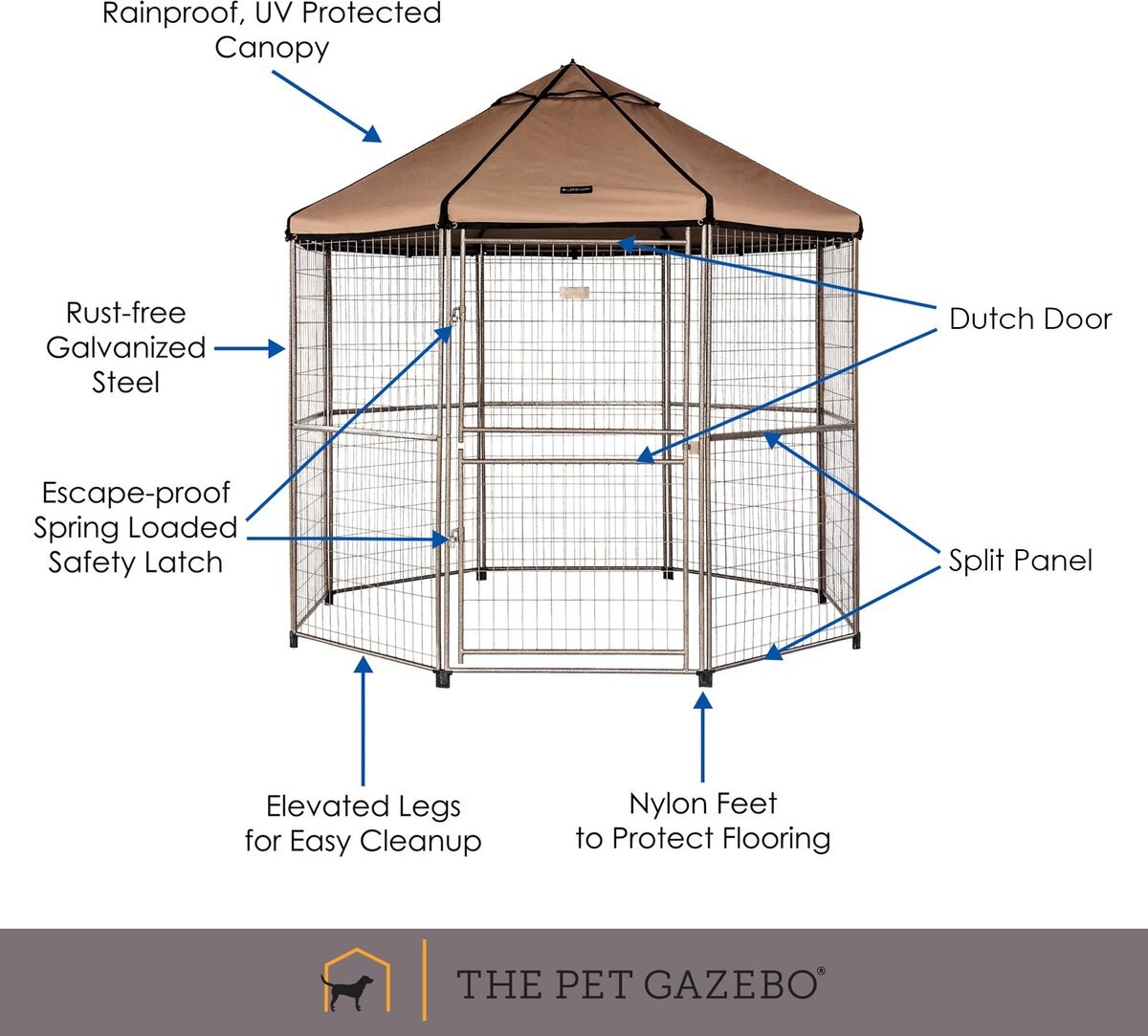 Win World Pet Gazebo Dog Kennel， Earth Taupe， 8-ft