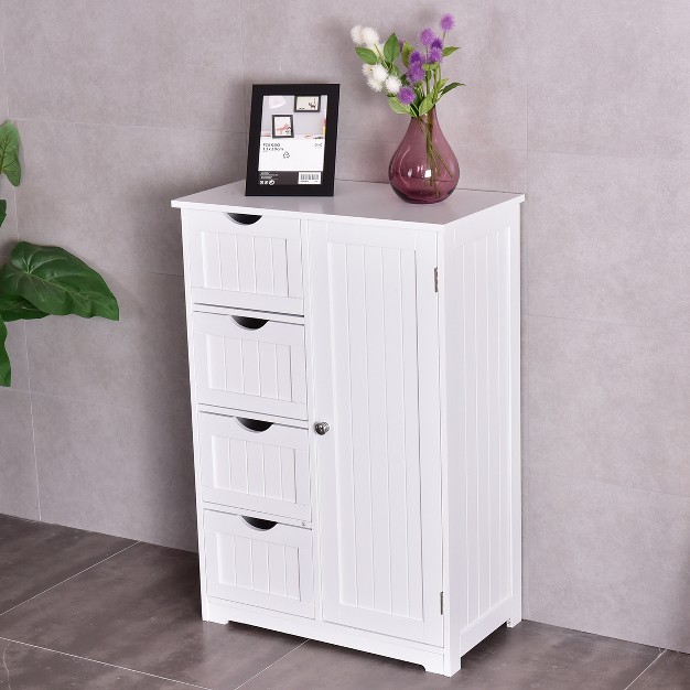 Tangkula 4 Drawer 2 Shelves Storage Cabinet Free Standing Wooden Cupboard White