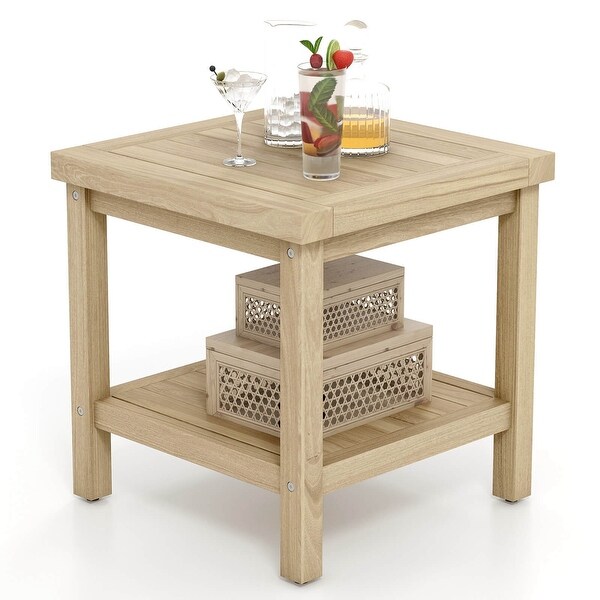 Costway 1/2 PCS 2Tier Outdoor Side Table，Teak Wood End Table with