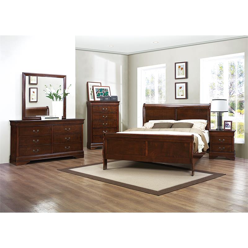 Pemberly Row Traditional Wood 5-Drawer Wood Chest Bedroom Dresser in Brown Cherry