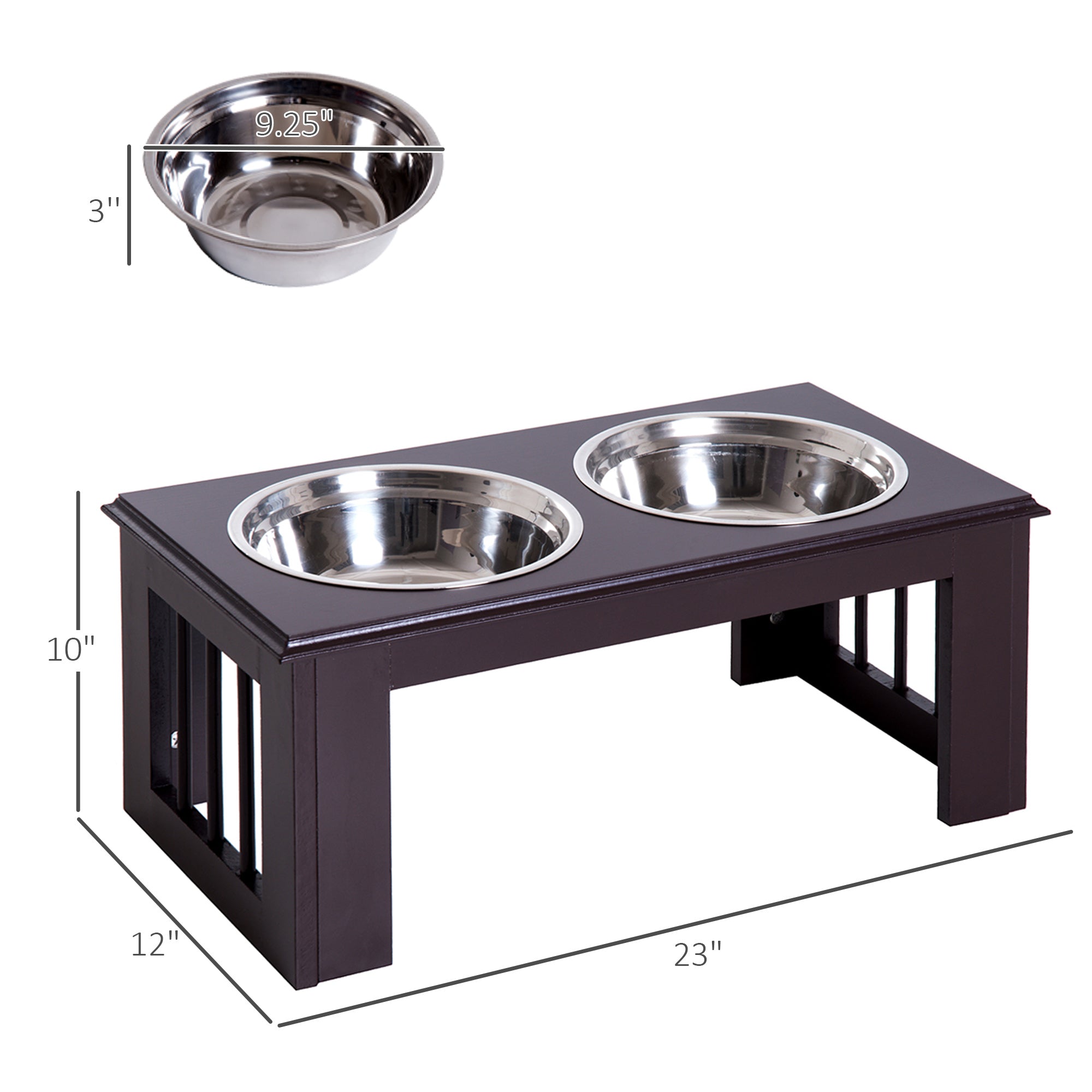 Pawhut Double Bowl Wooden Stand Pet Feeder Elevated Base Cat Puppy Twin Bowls