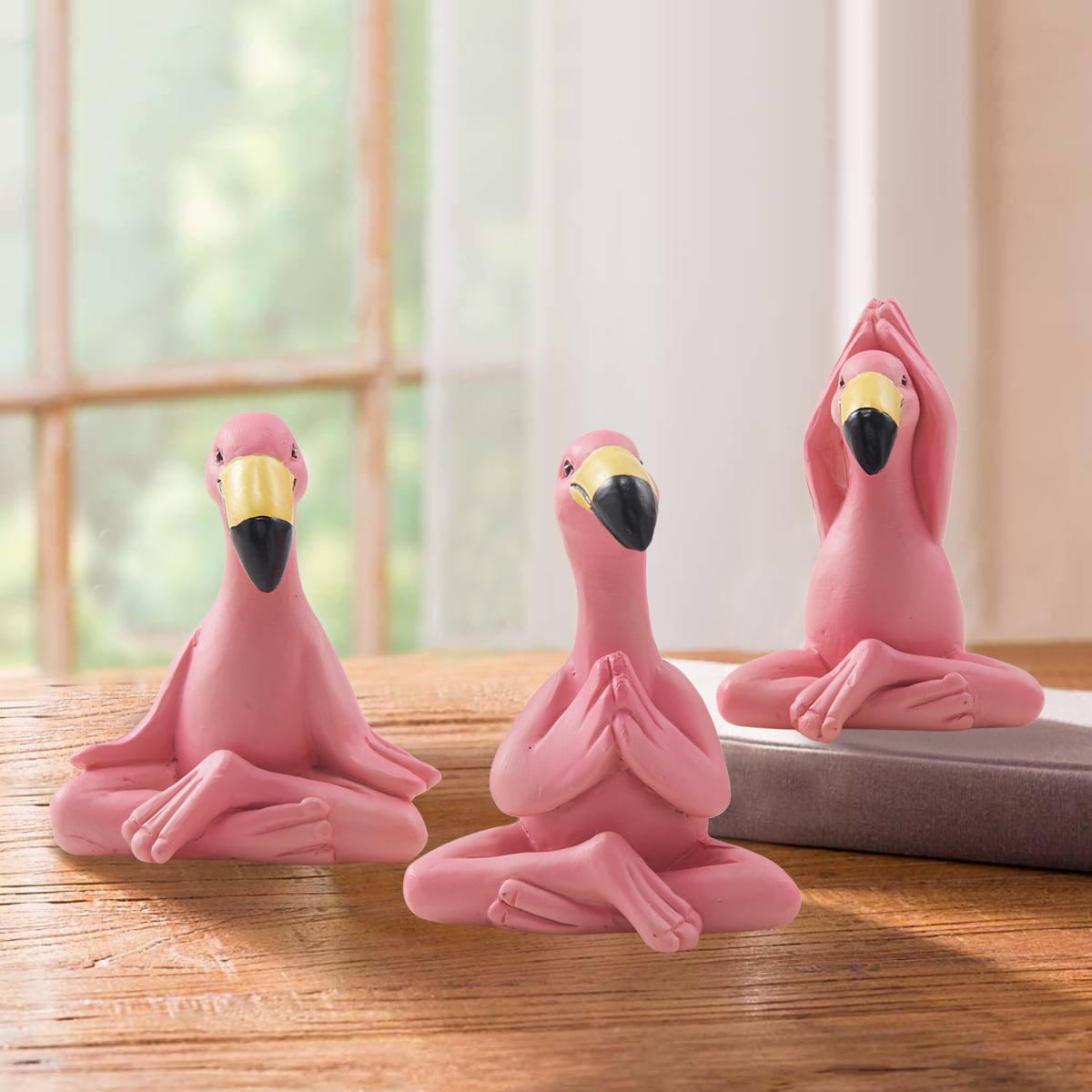 Goodeco Mini Yoga Flamingo Figurine - Whimsical Pink Flamingo Fairy Garden Lawn Statues or Indoor/Outdoor Decor,Gifts for Women/Mom/Grandma/Girls,Gift idea,2.4" Tall Set of 3