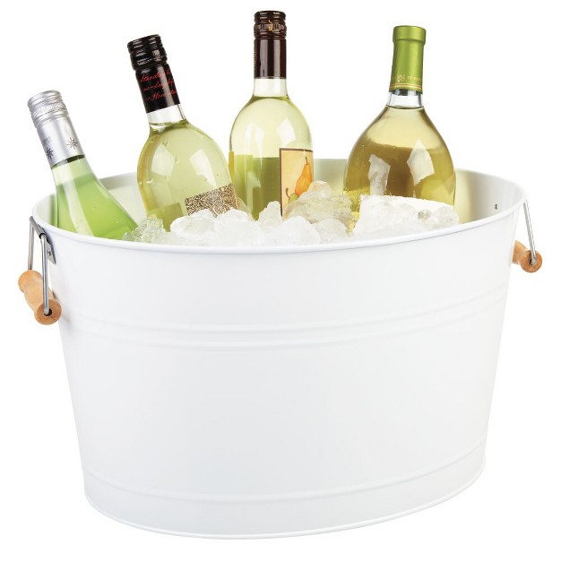 Mdesign Large Metal 4 75 Gal Beverage Tub Cooler Bamboo Handles 2 Pack White