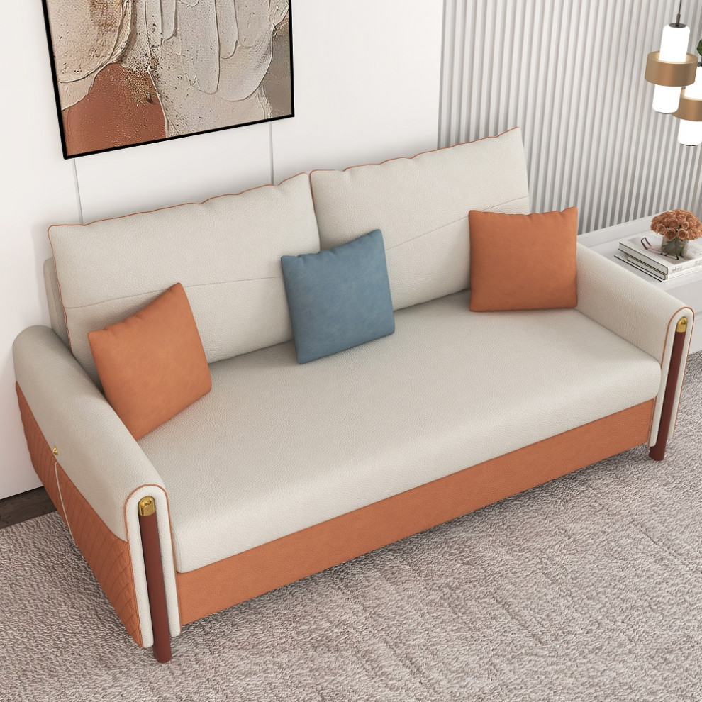 White  ampOrange Sleeper Sofa Convertible Sofa Leath Aire Upholstery   Contemporary   Sleeper Sofas   by Homary International Limited  Houzz