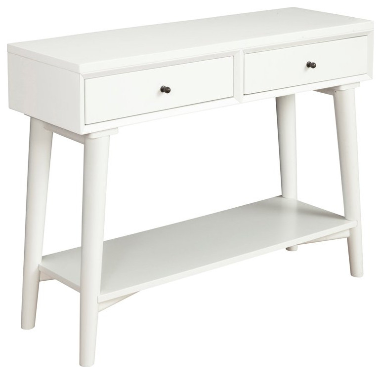 Alpine Furniture Flynn Wood Console Table with 2 Drawers in White   Midcentury   Console Tables   by Homesquare  Houzz