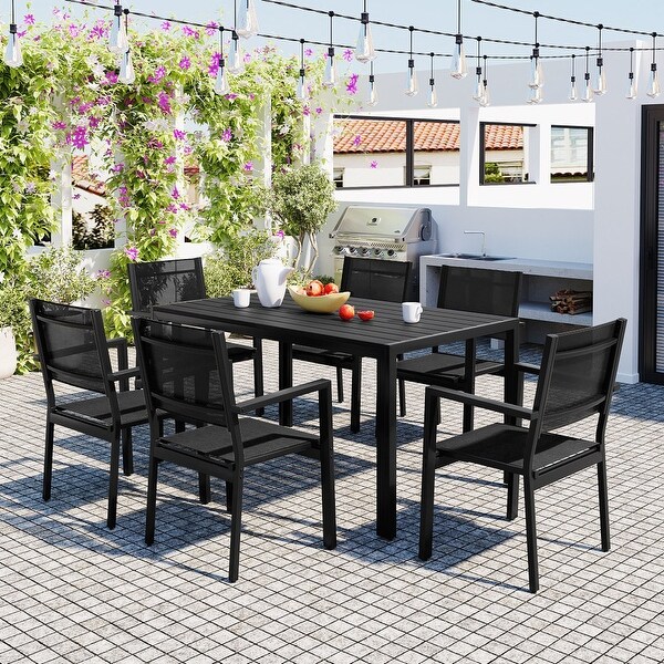 Black 58.30 in. W Steel Outdoor Table and Chair Set