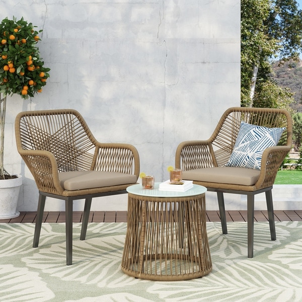 Russel Outdoor Wicker 2 Seater Chat Set by Christopher Knight Home