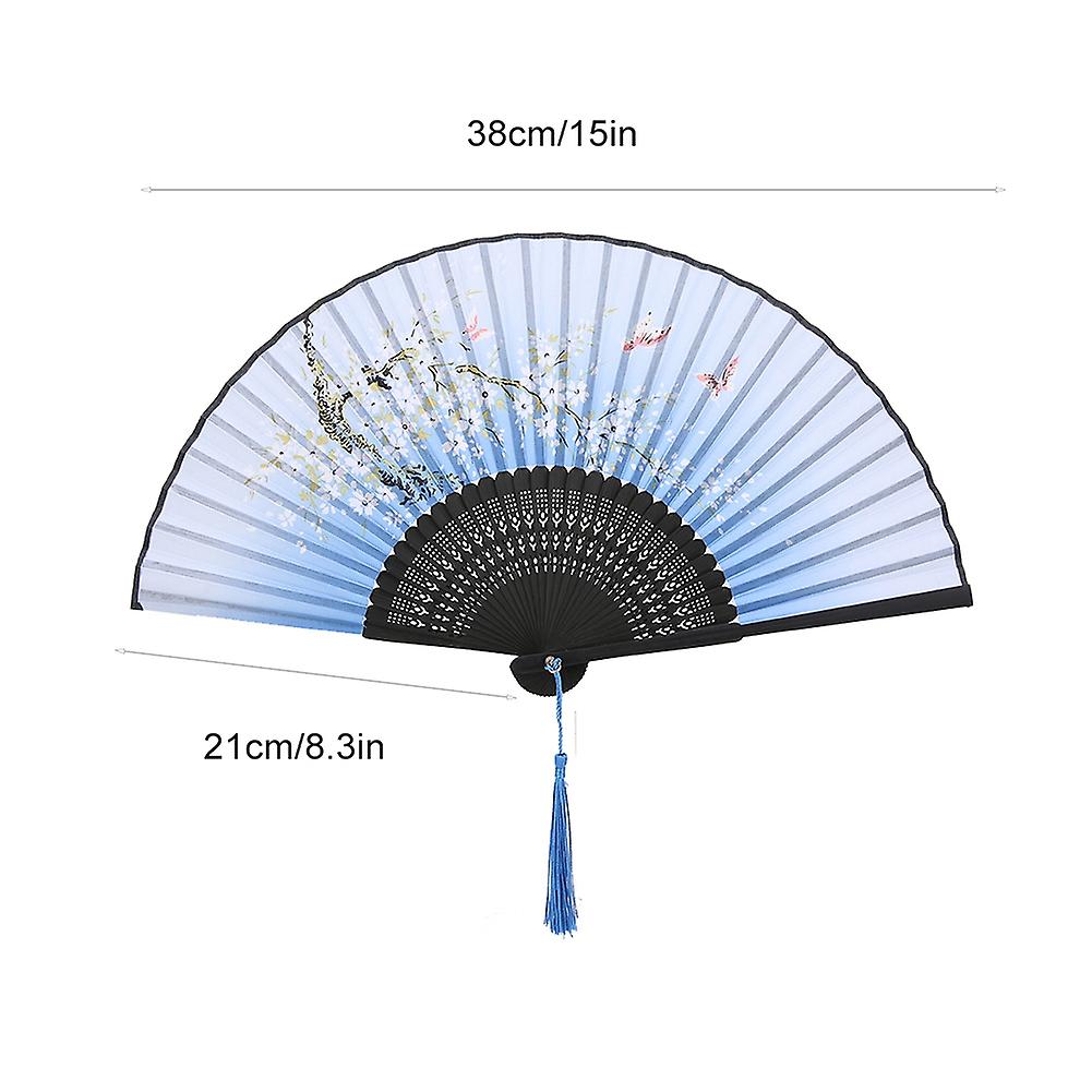 Folding Hand Fan Wedding Party Gift Dance Props Home Office Decoration (blue)