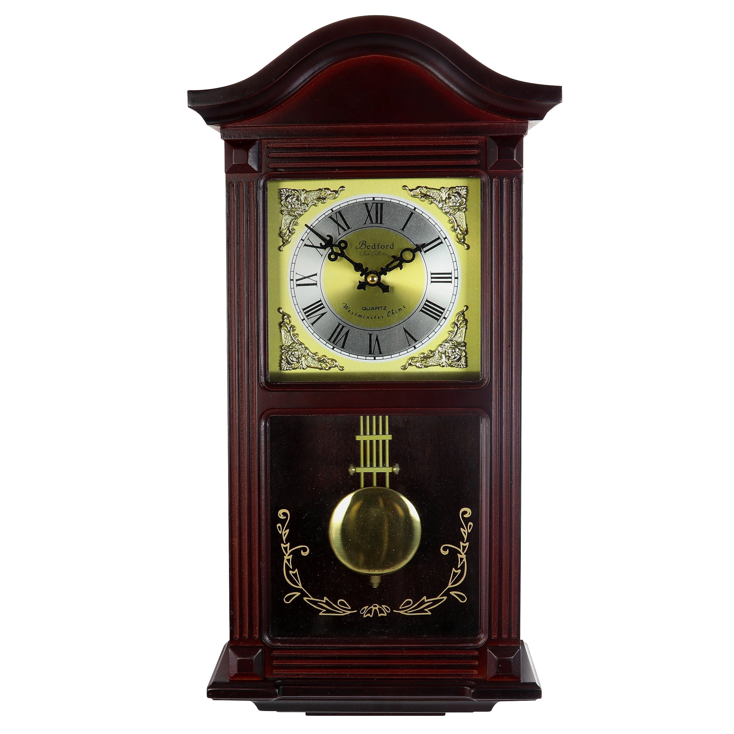 Bedford Clock Collection  Decorative Wall Clock with Pendulum in Cherry