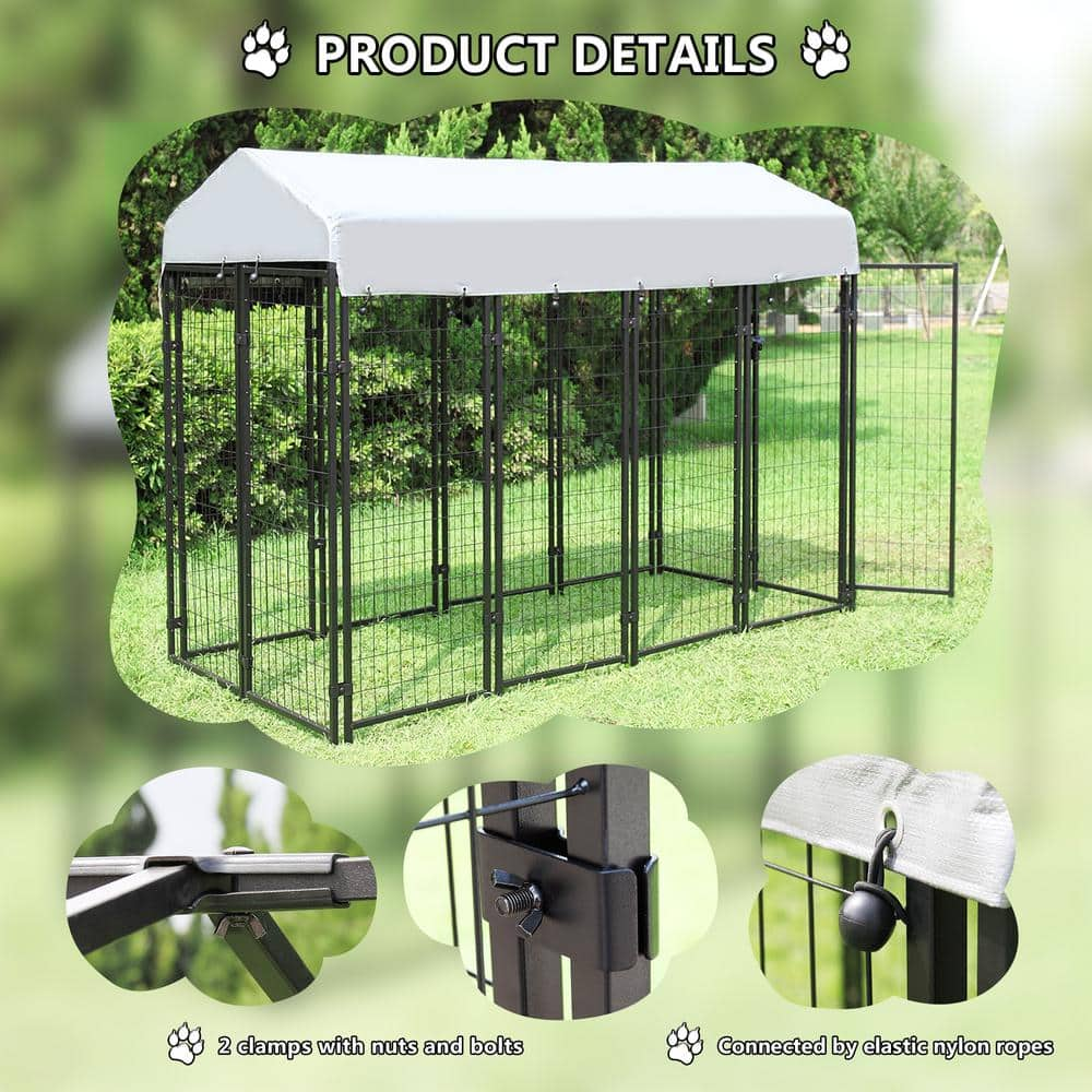 COZIWOW 6.9 ft. x 3.3 ft. x 5.6 ft. Metal Dog Pet Kennel Cage Pen with Roof Canopy Weatherproof CW12R0479