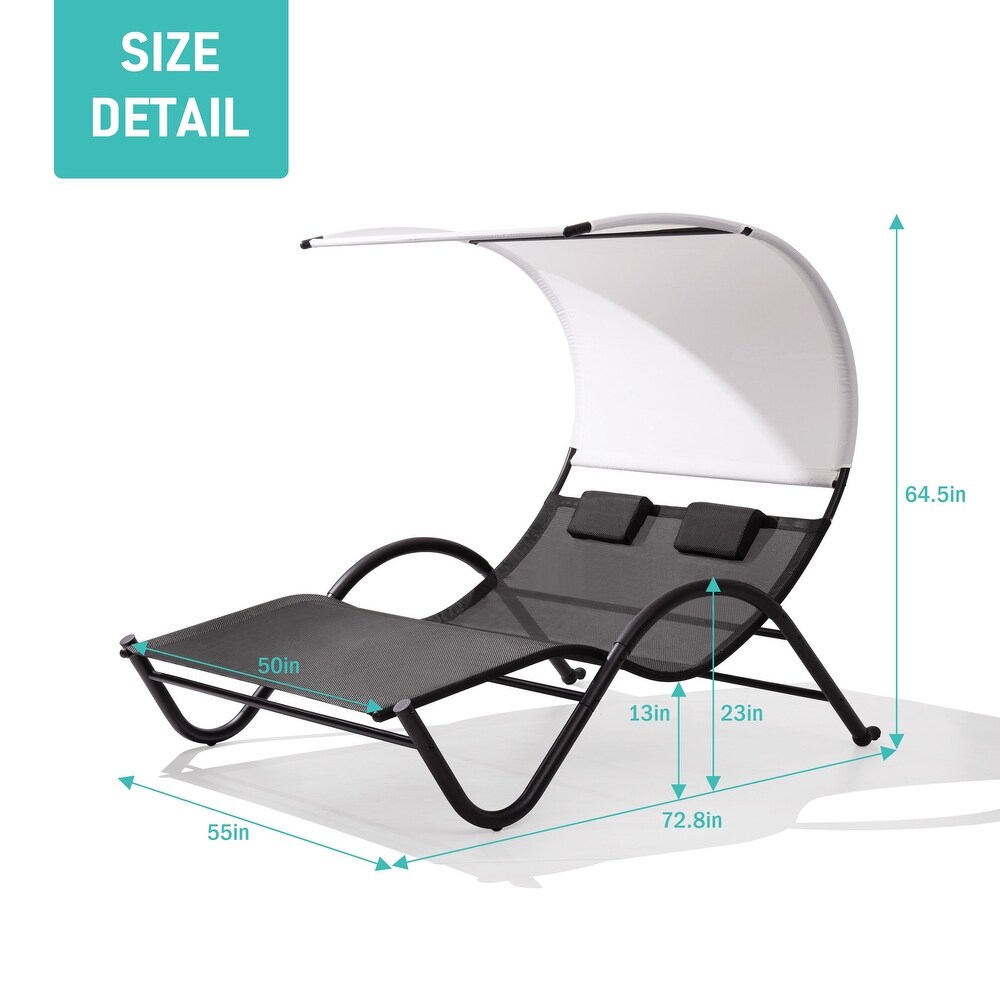 VredHom Outdoor Double Chaise Lounge with Wheels   Headrest   54.93 W x 72.84 L x 64.57 H inch