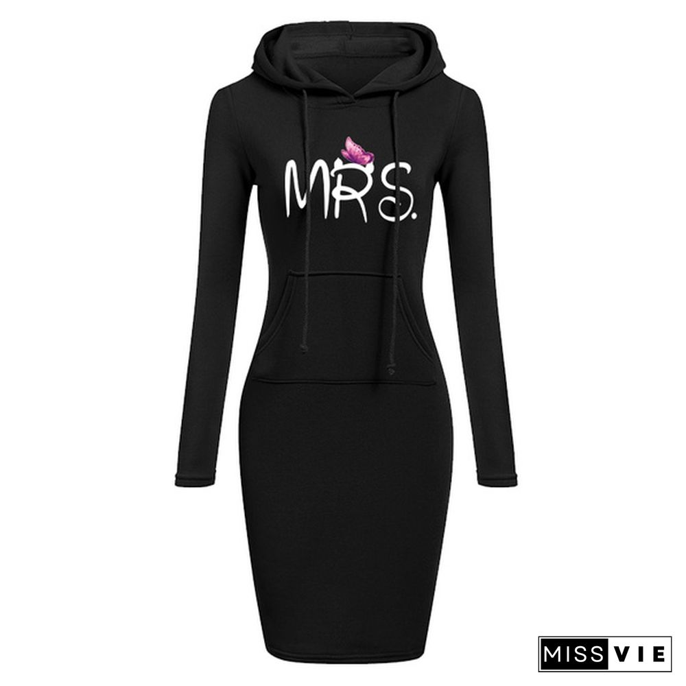 Women's Casual Dress Outdoor Sports Pullover Pocket Hooded Slim Dress