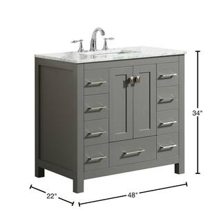 Eviva Aberdeen 48 in. W x 22 in. D x 35 in. H Bath Vanity in Gray with White Carrara Marble Top with White Sink EVVN412-48GR