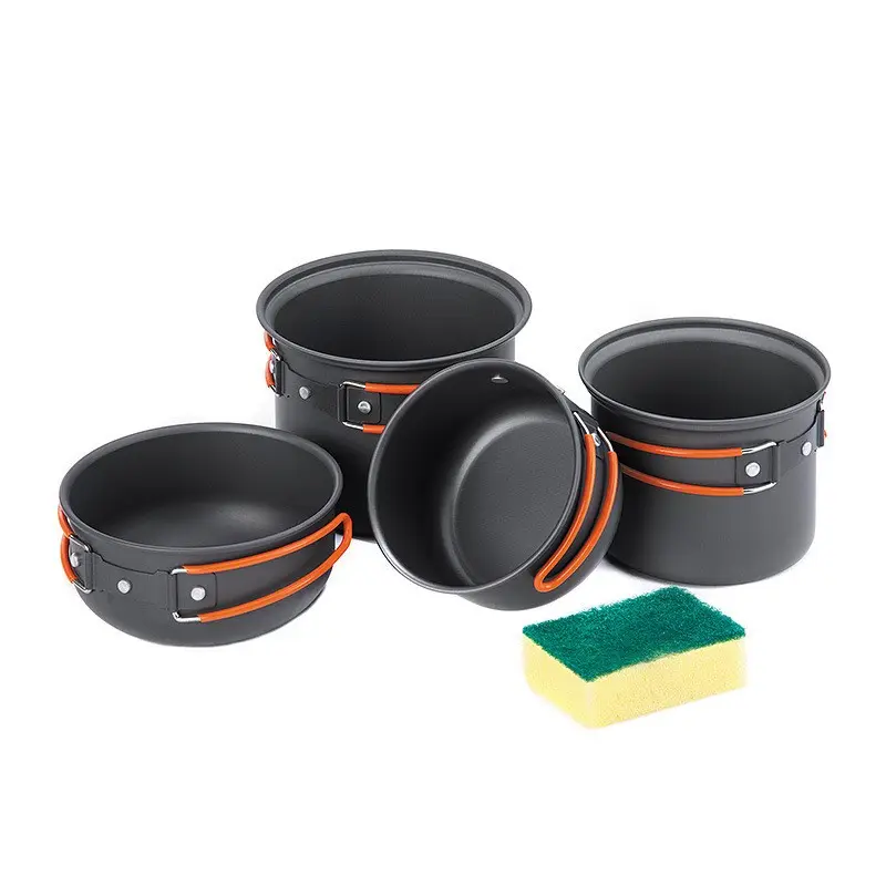 4 pcs/set outdoor camping utensils Aluminium oy Hiking Camping Cookware Set Picnic Bowl Pot Pan Set