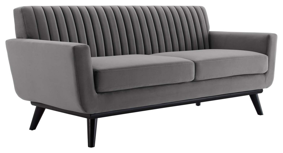 Engage Channel Tufted Performance Velvet Loveseat   Midcentury   Loveseats   by ShopFreely  Houzz