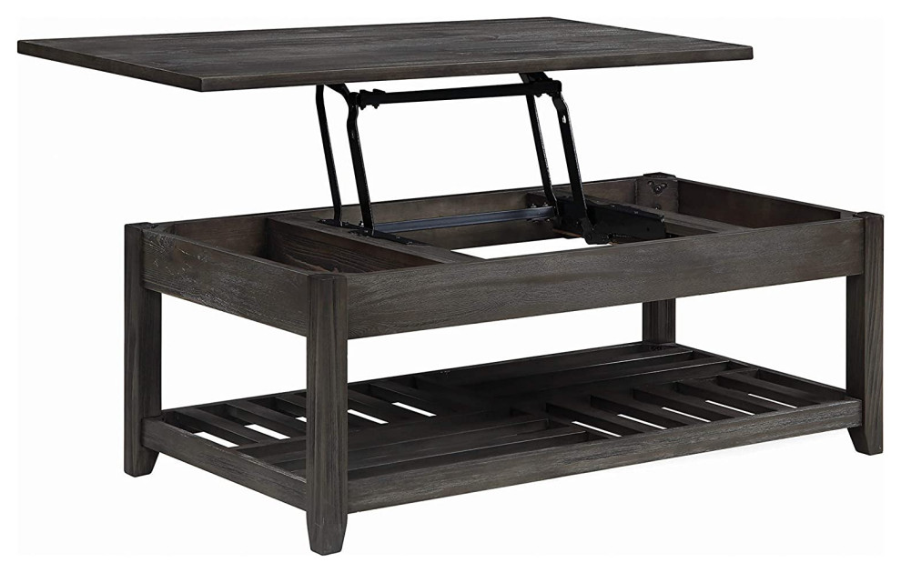 Rustic Coffee Table  Lift Up Top With Checkerboard Slatted Shelf  Grey Finish   Industrial   Coffee Tables   by Declusia  Houzz