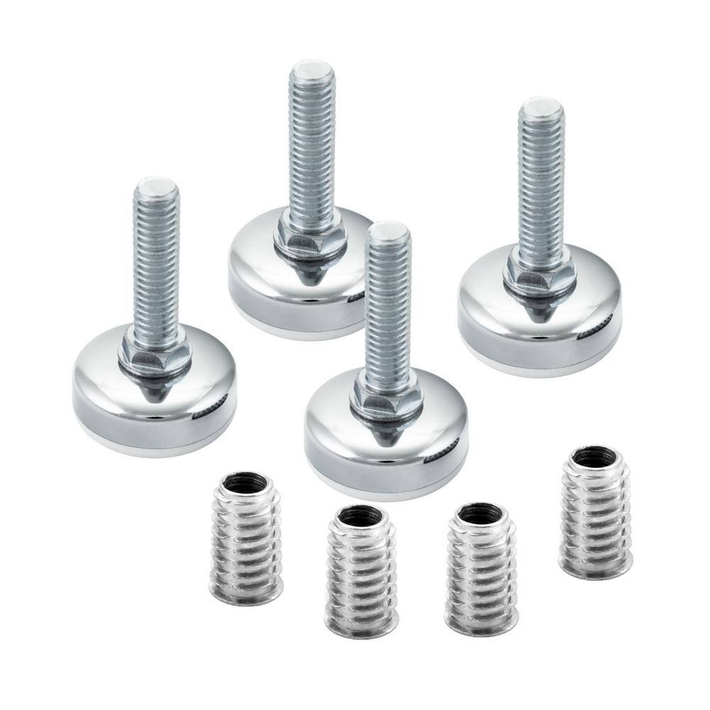 POWERTEC 38 in.-16 Furniture Levelers with Threaded Inserts White (4-Pack) 71189