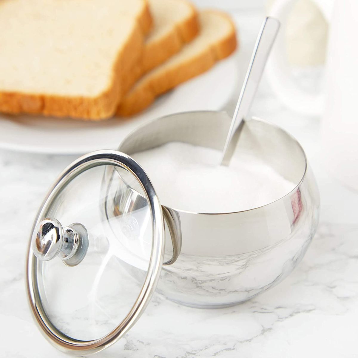 Stainless Steel Sugar Bowl with Lid and Spoon for Kitchen Accessories，  (7 oz， 3-Piece Set)