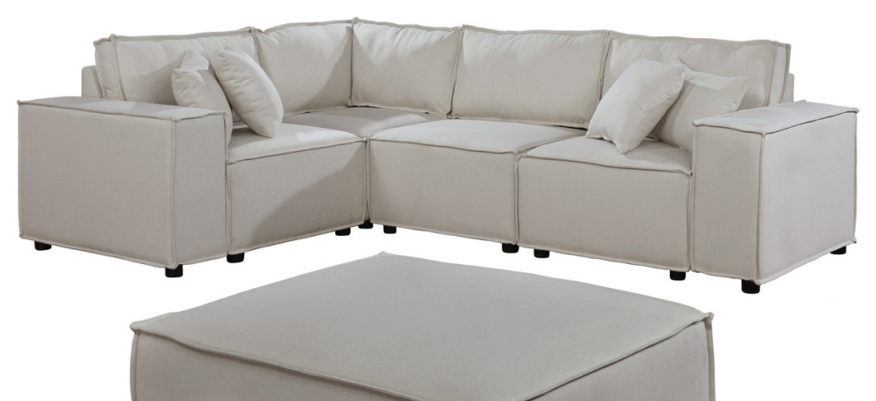 Lilola Home Melrose Modular Sectional Sofa With Ottoman  Beige Linen   Transitional   Sectional Sofas   by Timeout PRO  Houzz