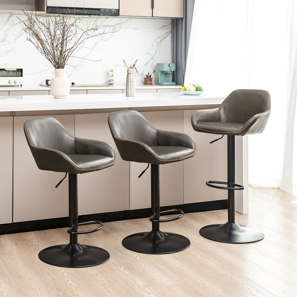 Glitzhome Set of 3 Mid Century Modern Adjustable Swivel Bar Stools   Set of 3