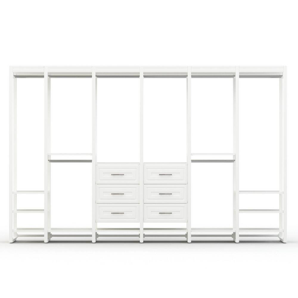 CLOSETS By LIBERTY 132 in. W White Adjustable Wood Closet System with 16-Shelves 6-Rods and 9-Drawers HS47557-RW-11