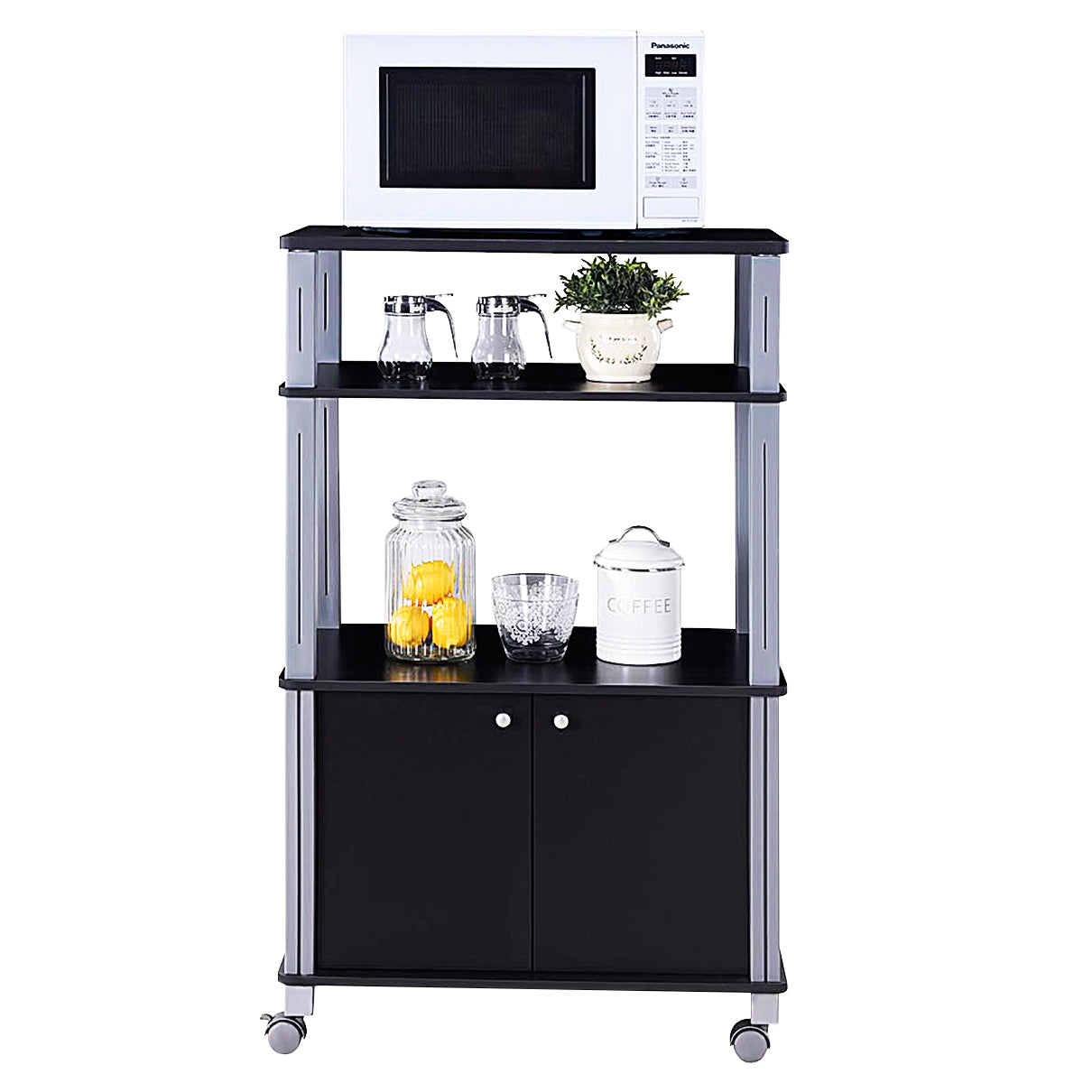 Topbuy 3-tier Display Shelf Microwave Stand Cabinet w/ Rolling Wheel Black