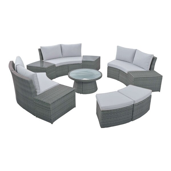 10-Piece Outdoor Sectional Half Round Patio Rattan Sofa Set - Overstock - 37386487