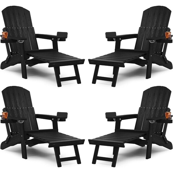 WINSOON Set of 4 Folding Adirondack Chair with 5Gear Adjustable Backrest and Retractable Ottoman