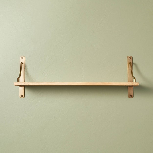 Wood amp Brass Decorative Bracket Wall Shelf With Magnolia