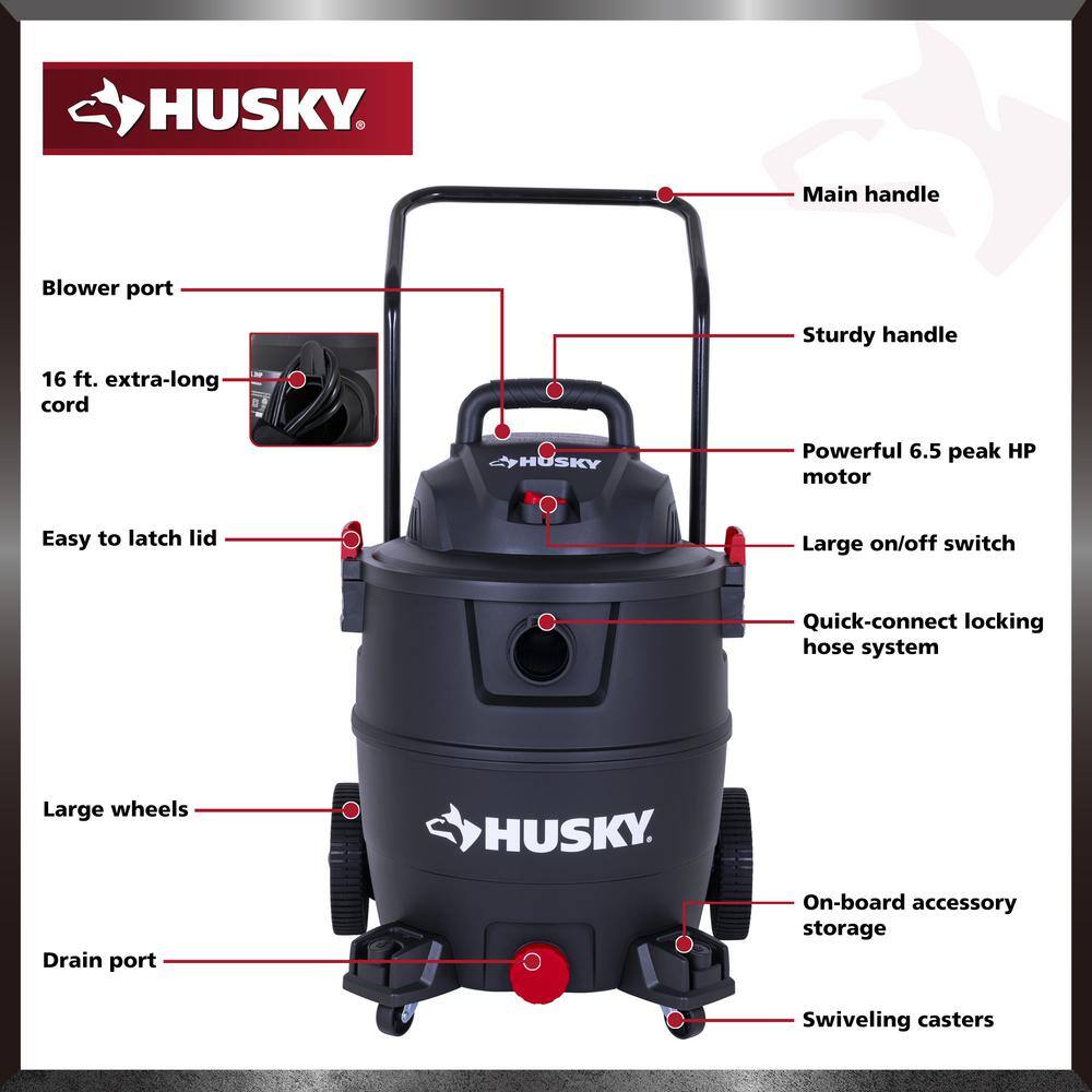 Husky 16 Gal. Poly Cart-Design WetDry Vac with a Cartridge Filter Hose and Accessories AT18621P-16A