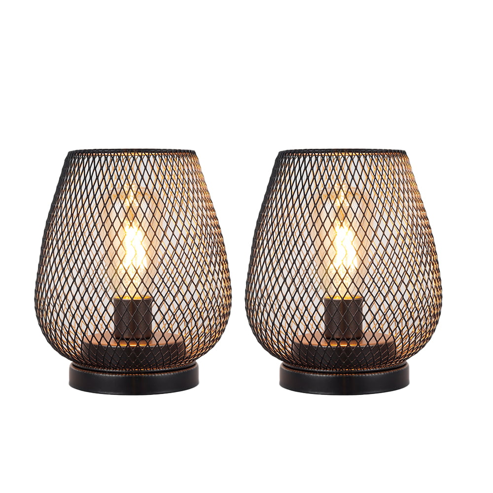 JHY DESIGN Set of 2 Medium Battery Powered Outdoor lantern， Cordless Metal Lamp with LED Edison Bulb (Bronze)